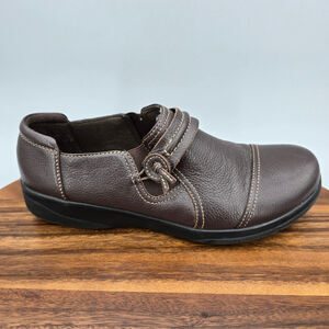 Clarks Shoes Women's 9 M Brown Tumbled Leather Carleigh Slip On Comfort Loafers